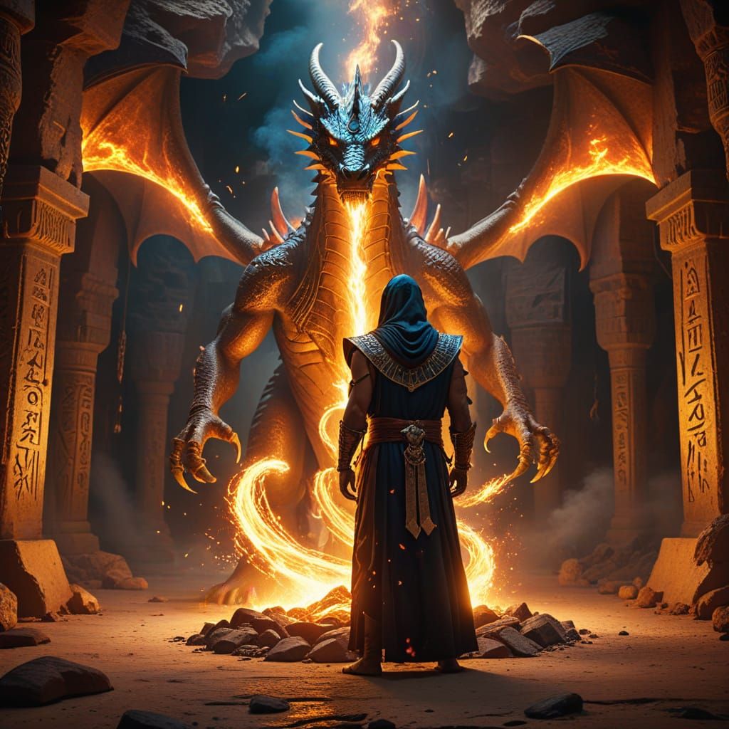 Sorcerer Summoning Egyptian Dragon in Fantasy Art