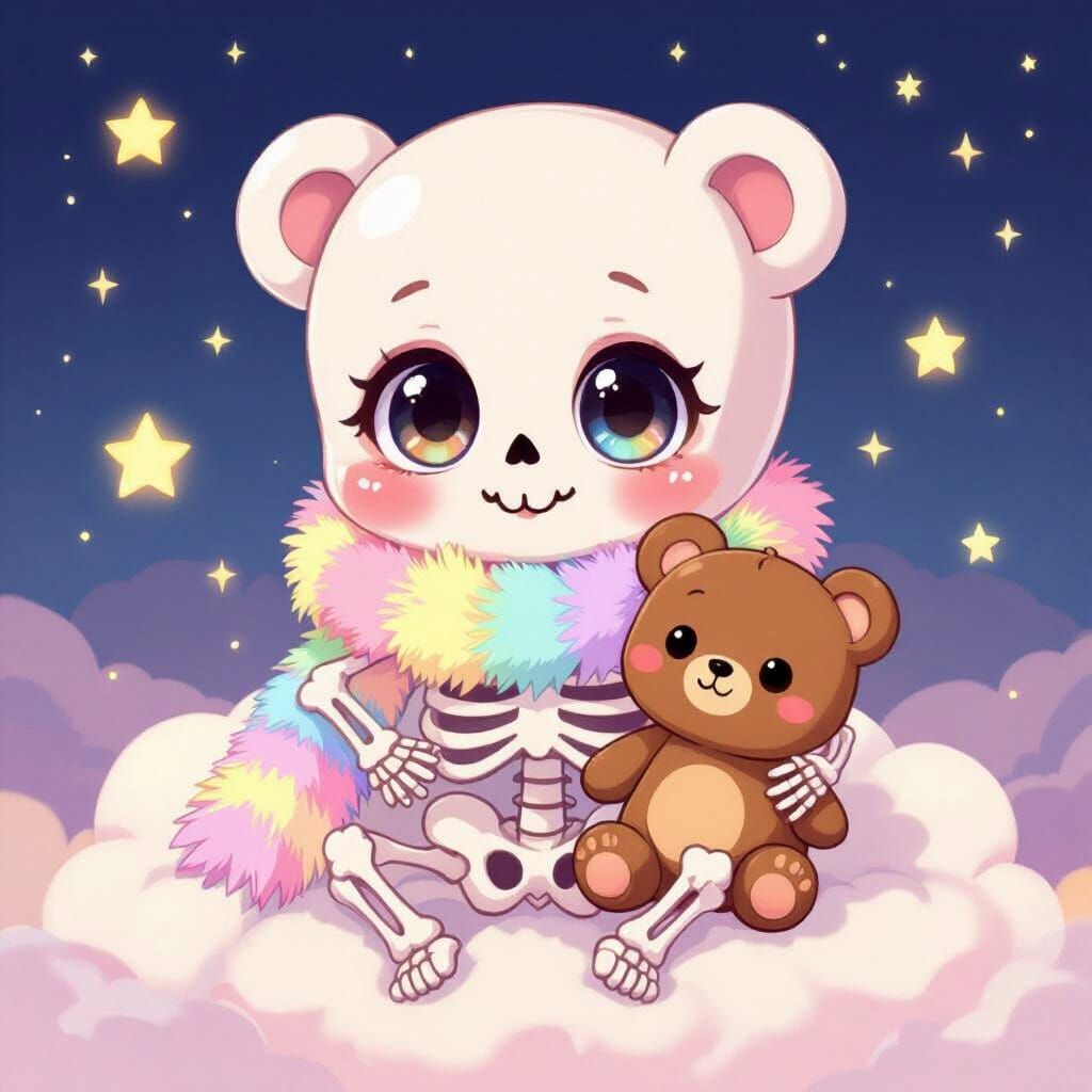 Cute Skele-Bear with Teddy in Anime Style