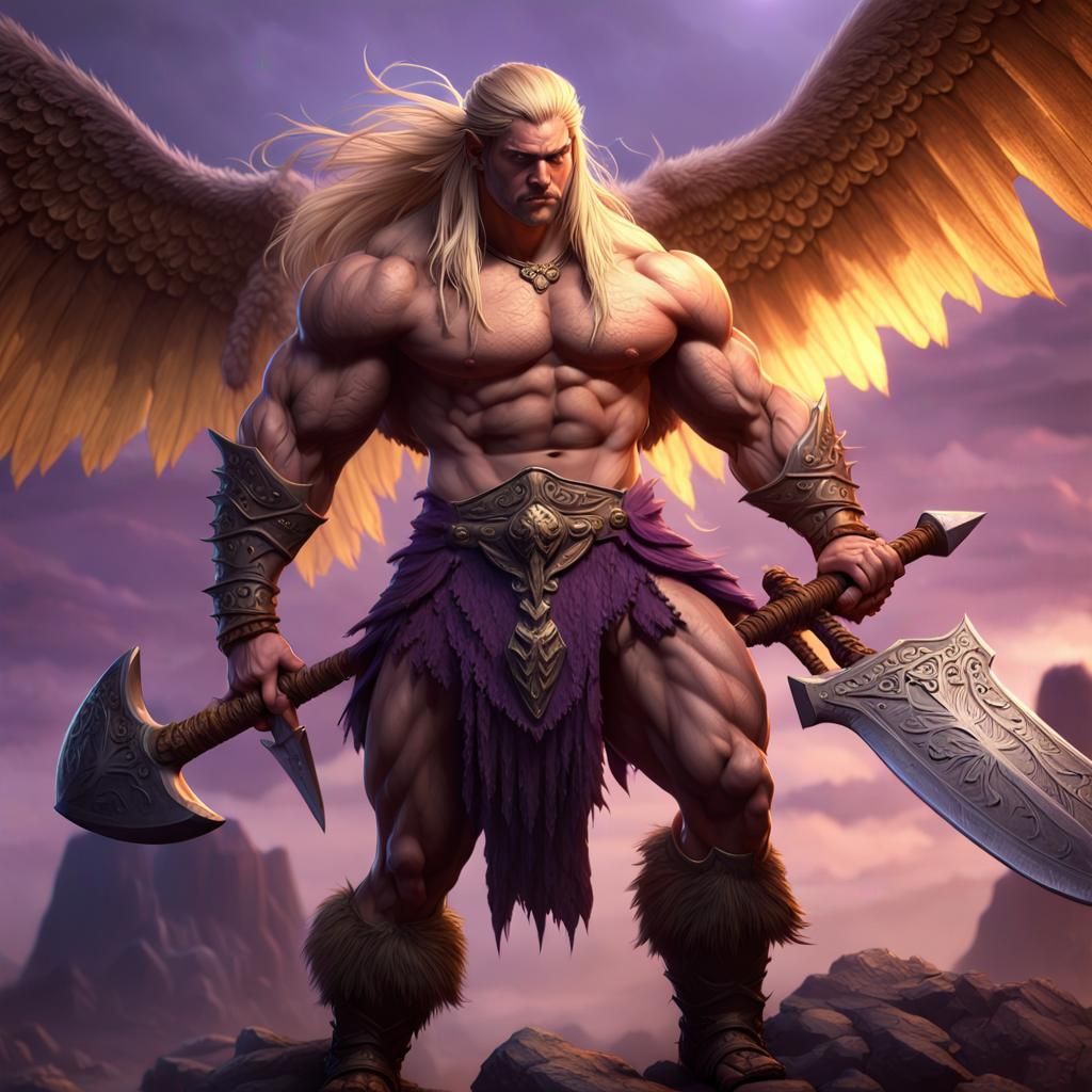 Winged Barbarian Warrior in Dark Fantasy Style