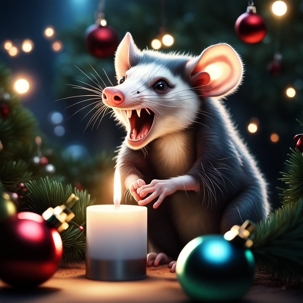 Festive Opossum Caroling at Christmas: Hyperrealistic 8k Art