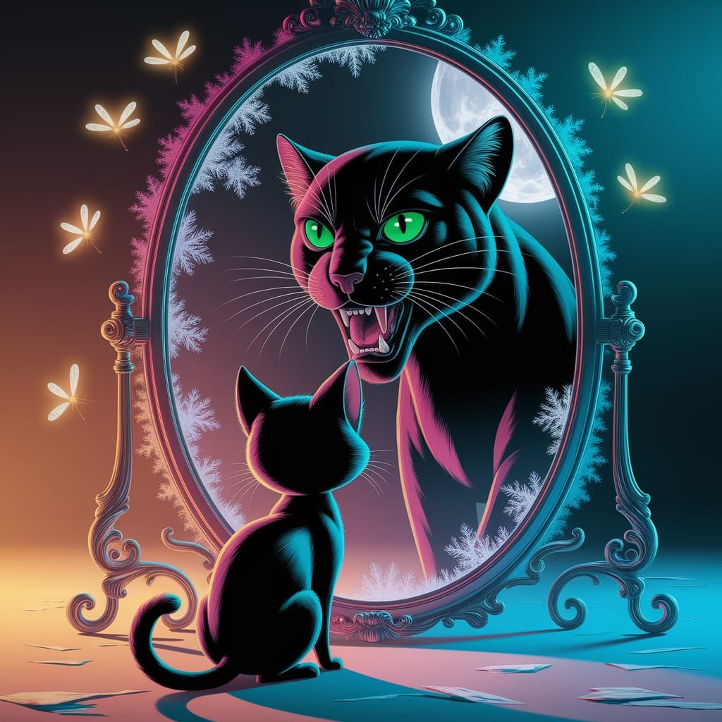 Magical Cat Mirror Reflection in Studio Trigger Style