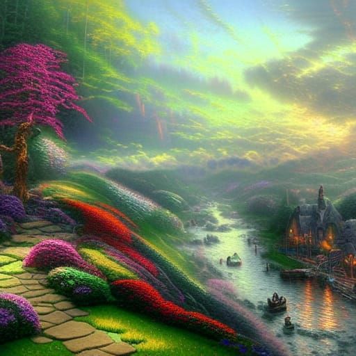 Ethereal Fantasy Landscape Painting in Luminist Style