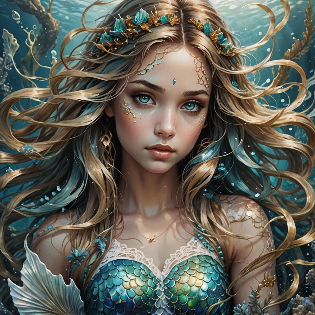 Surreal Mermaid Emerges from Dark Fantasy Depths