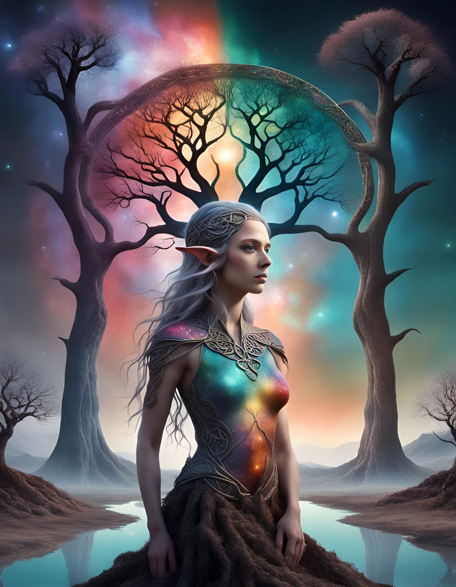 Multicolor Elf Goddess with Tree of Life