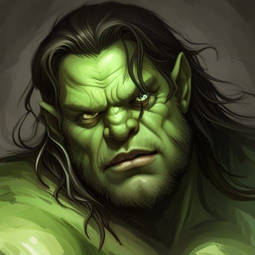Detailed Portrait of a Green Orc Barbarian