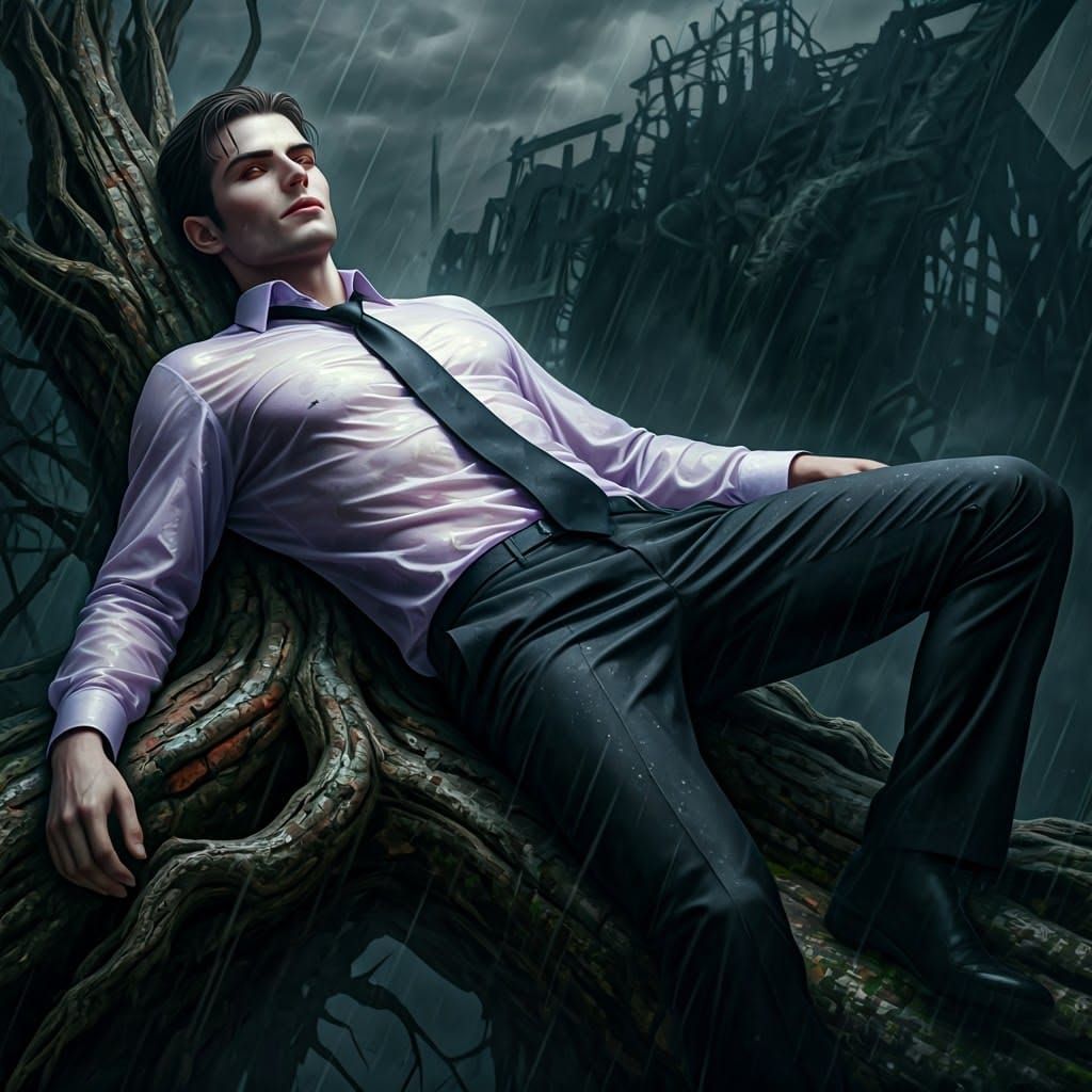 Handsome Vampire in Ruined Cityscape