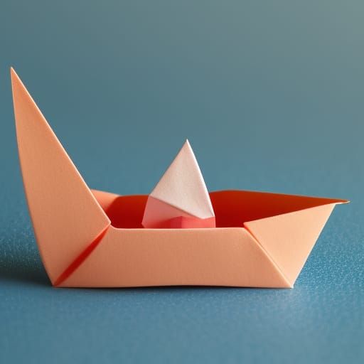 3D Origami Paper Boat at Sunset