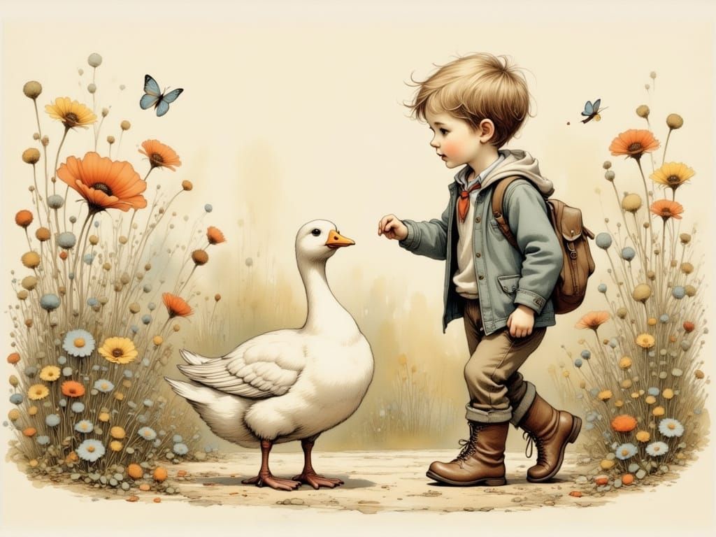 A Boy and His Goose Embark on a Whimsical Adventure in a Vin...