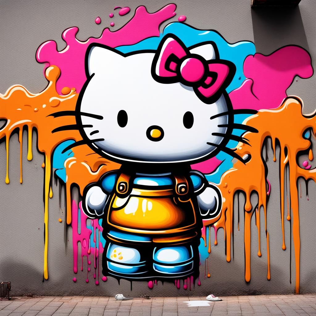 Hello Kitty Graffiti Art in Polychromatic Splash Style