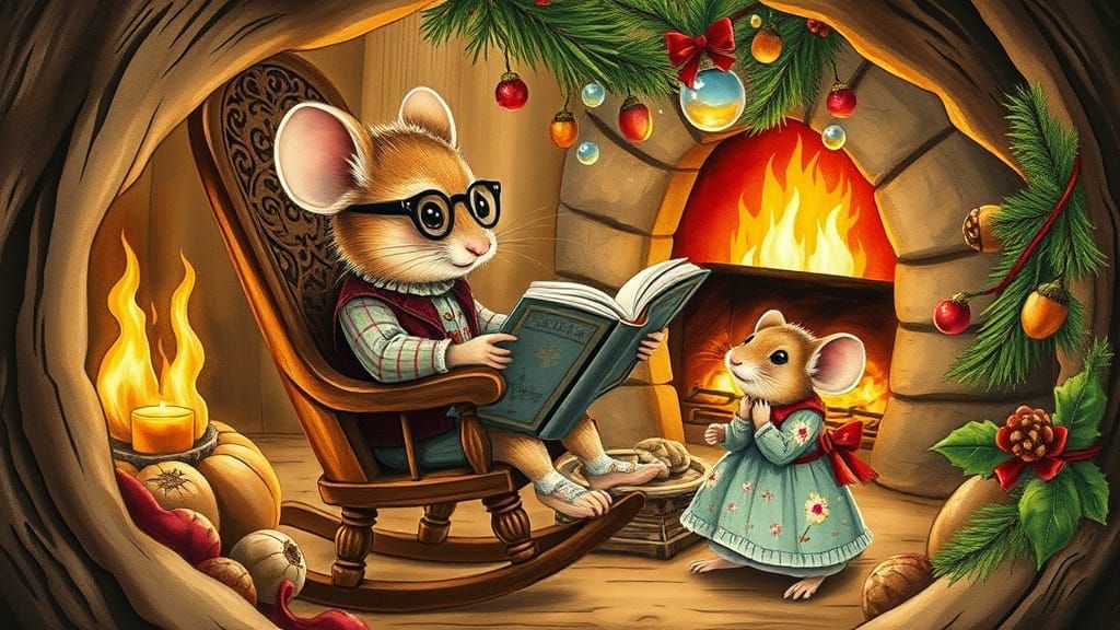 Mouse Reads to Young Friends in Cozy Hollow Tree