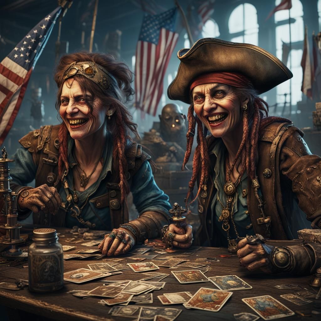 Post-Apocalyptic Pirate Women in Detailed Matte Painting