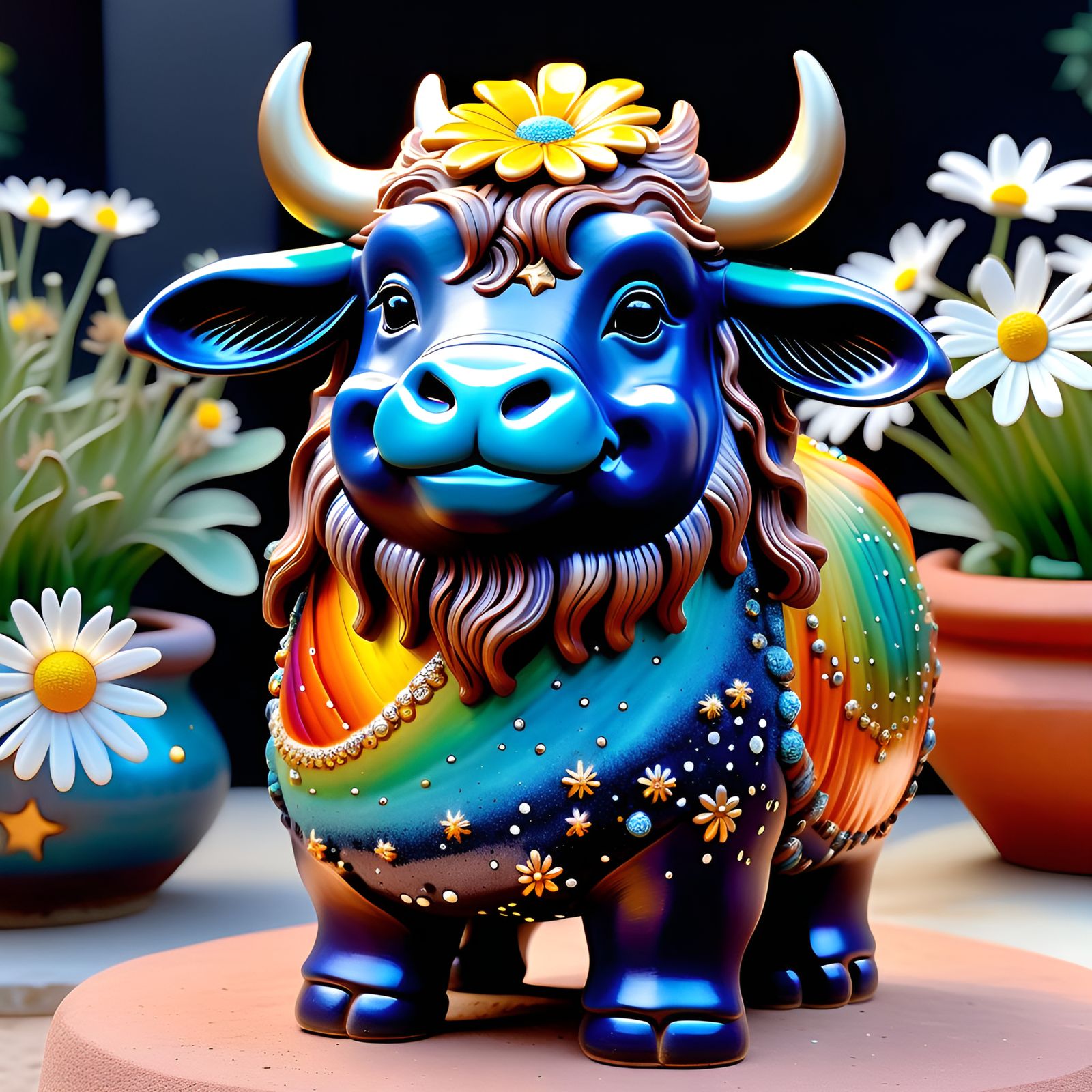 Ceramic terracotta pottery of a cute baby Yak