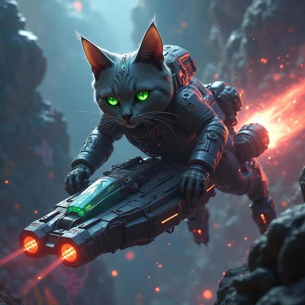Cyberpunk Feline Space Explorer