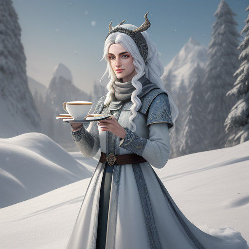 Wintery Portrait of a Girl in Photorealistic Style with Snow...