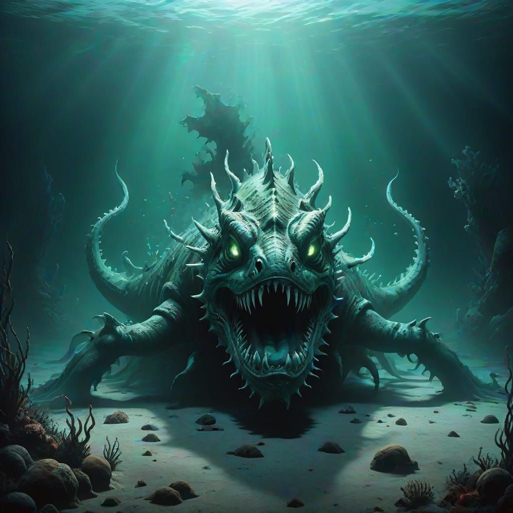 Sea Monster in Dark Fantasy Gothic Style