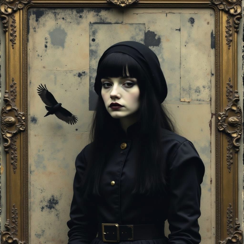 Gothic Portrait in Ornate Gilded Frame