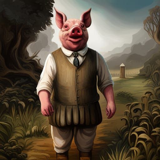 Vintage Anthropomorphic Pig Cardboard Cutout