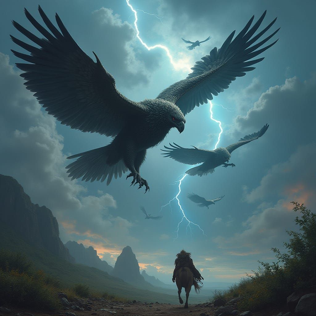 Colossal Avian Beasts Soaring Through Zephirionis Skies