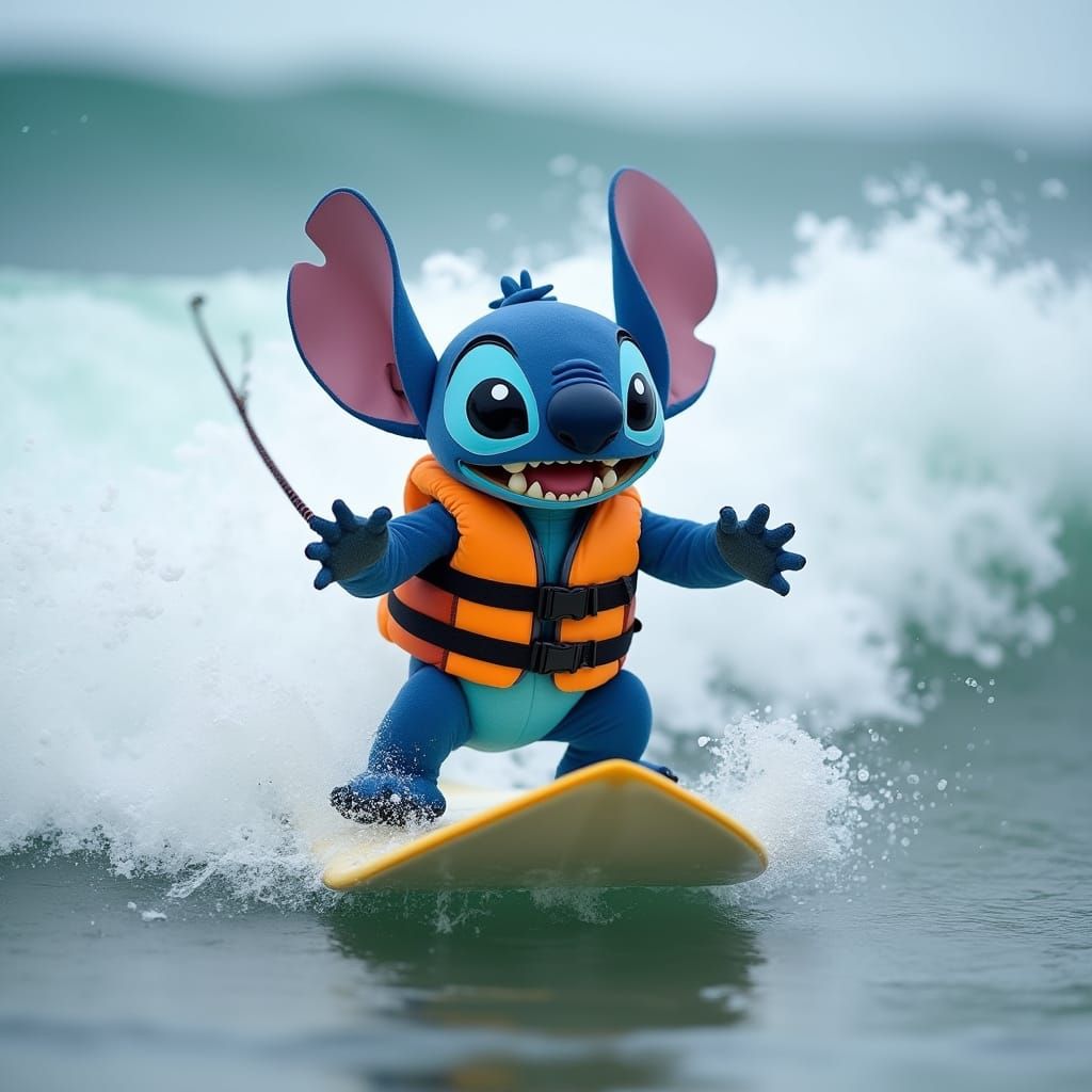 Stitch Surfing a Wave in Ocean: Portrait Photography