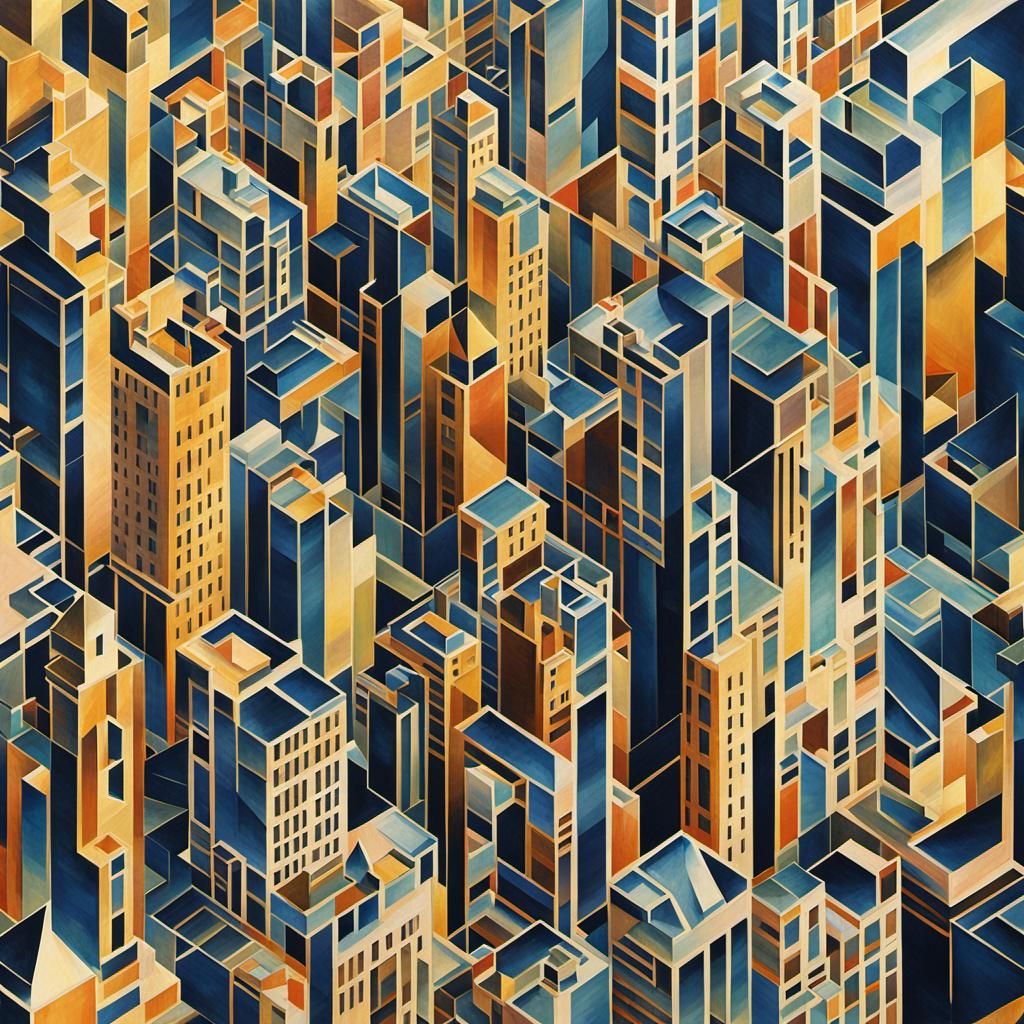 Kaleidoscopic Cityscape in Neo-Cubism Style