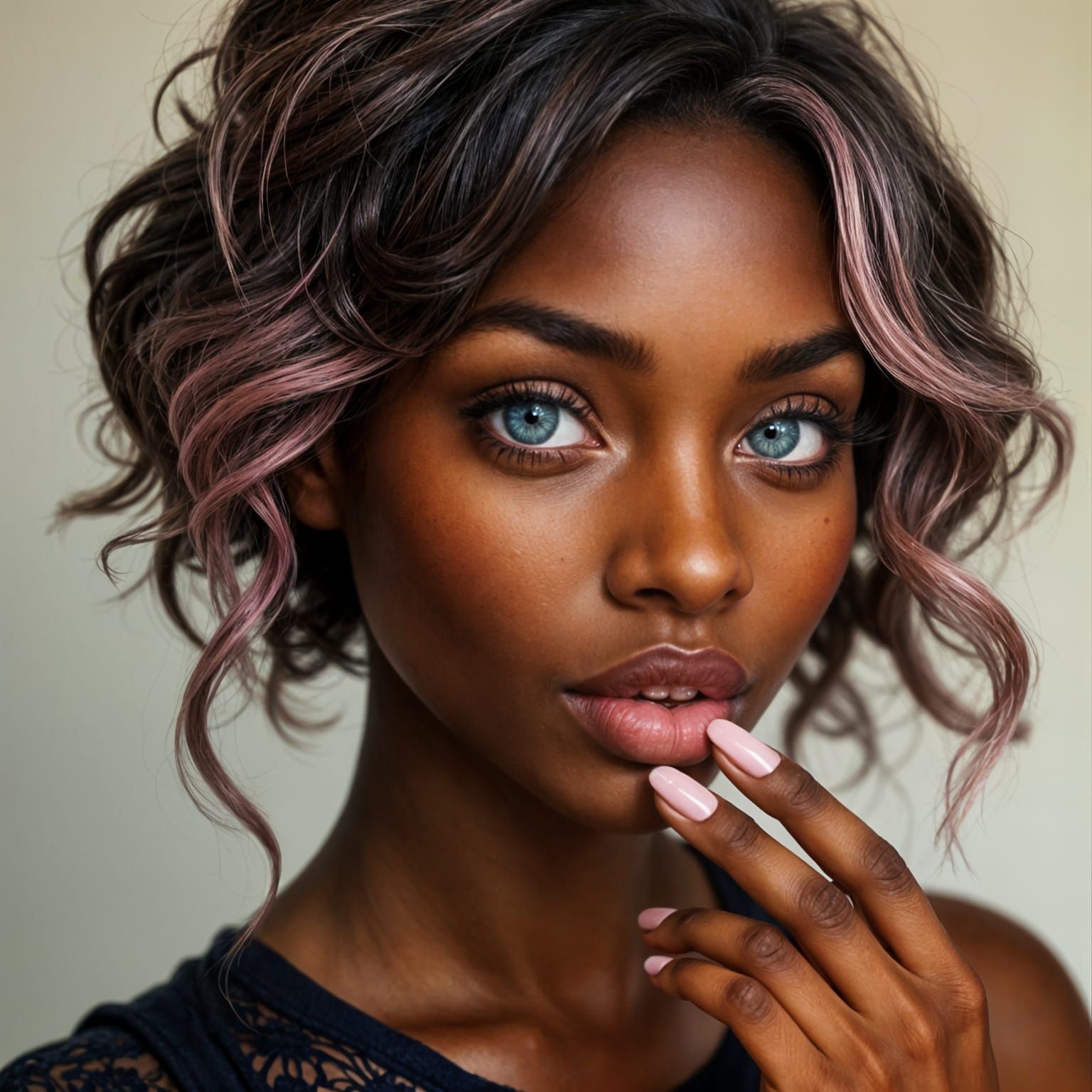 Flirty Afro-American Woman with Pink Hair, Photorealistic St...