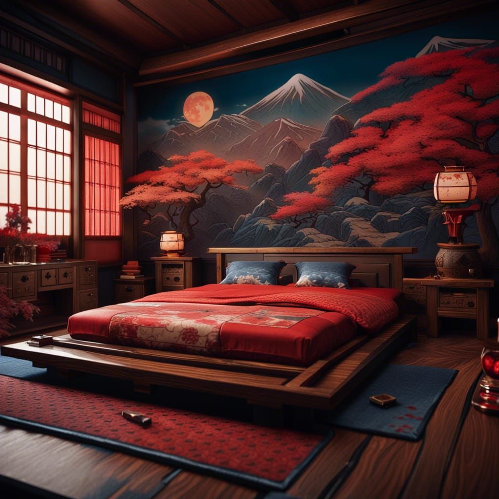 Detailed Japanese Bedroom Concept Art in 8K