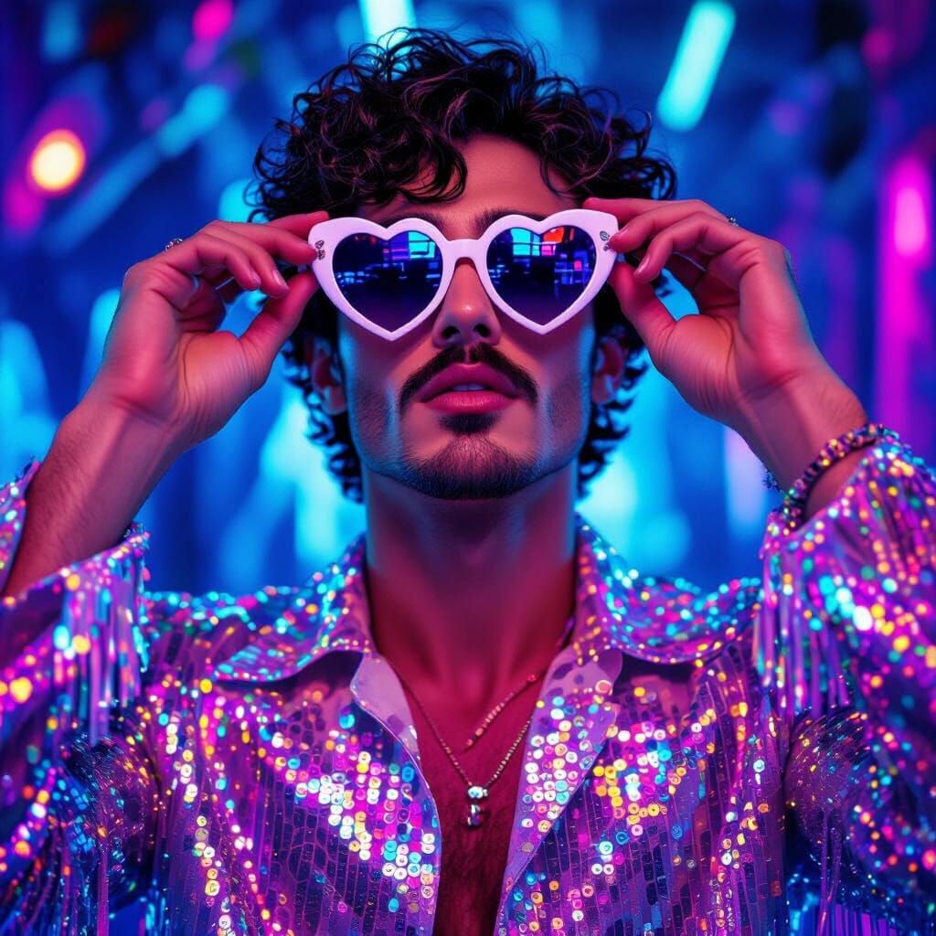 Stylish Man with Heart Glasses in Ghibli Anime Style