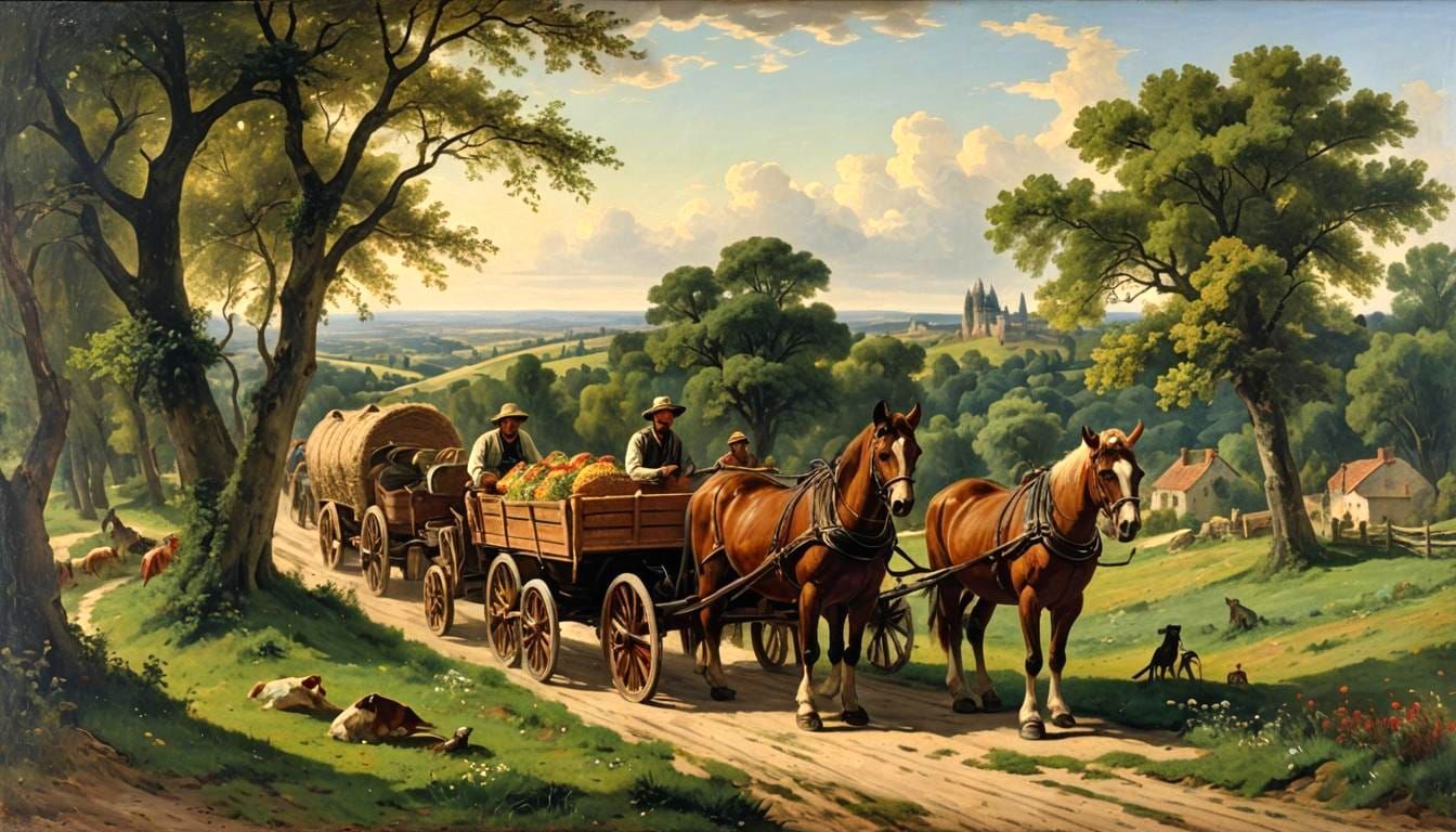 French Farmer with Cart in Barbizon School Style