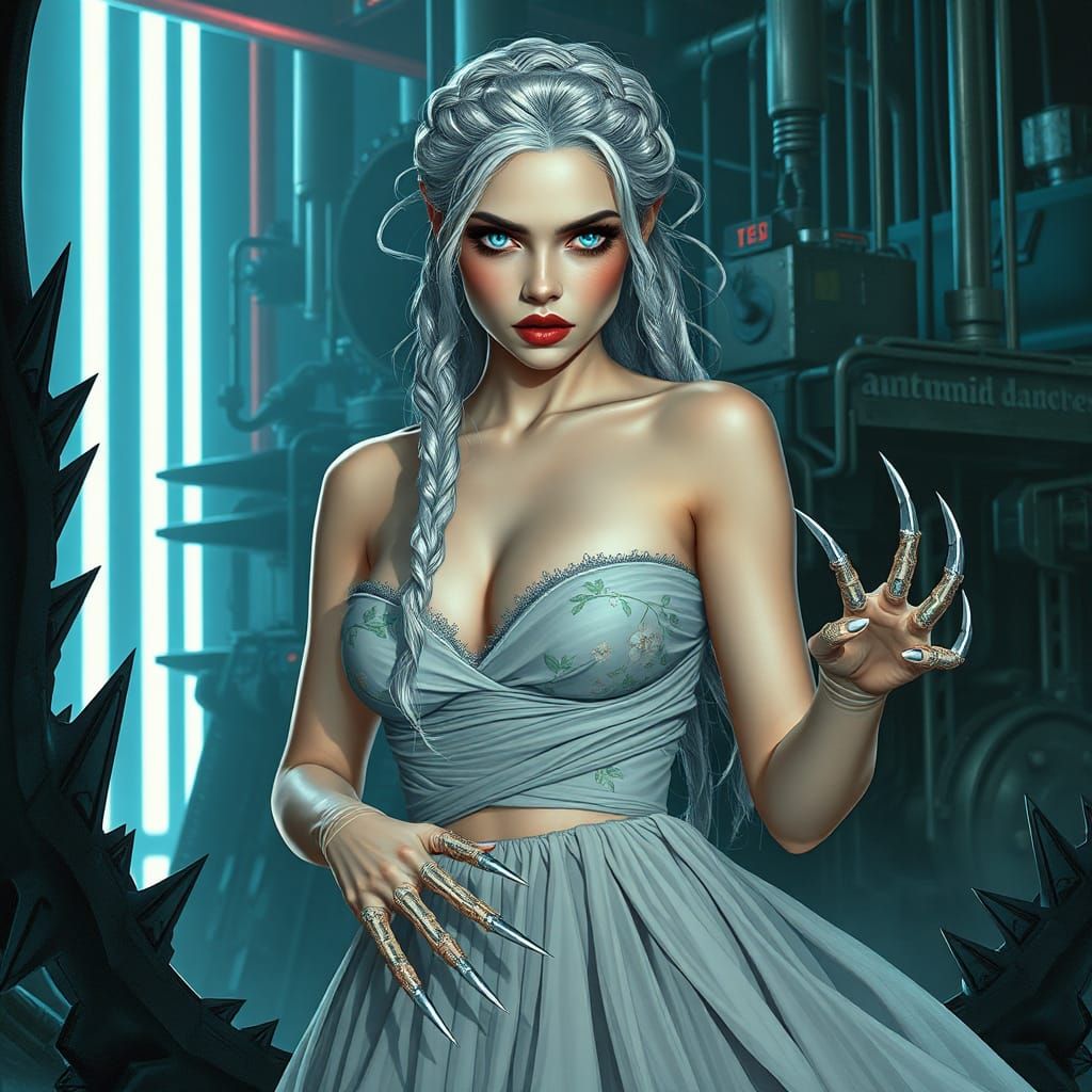 Futuristic Noir Woman with Metallic Claws
