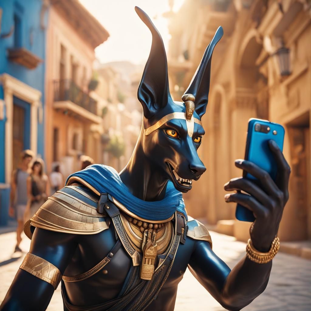 Anubis Takes a Selfie in Kynopolis: 8K Render