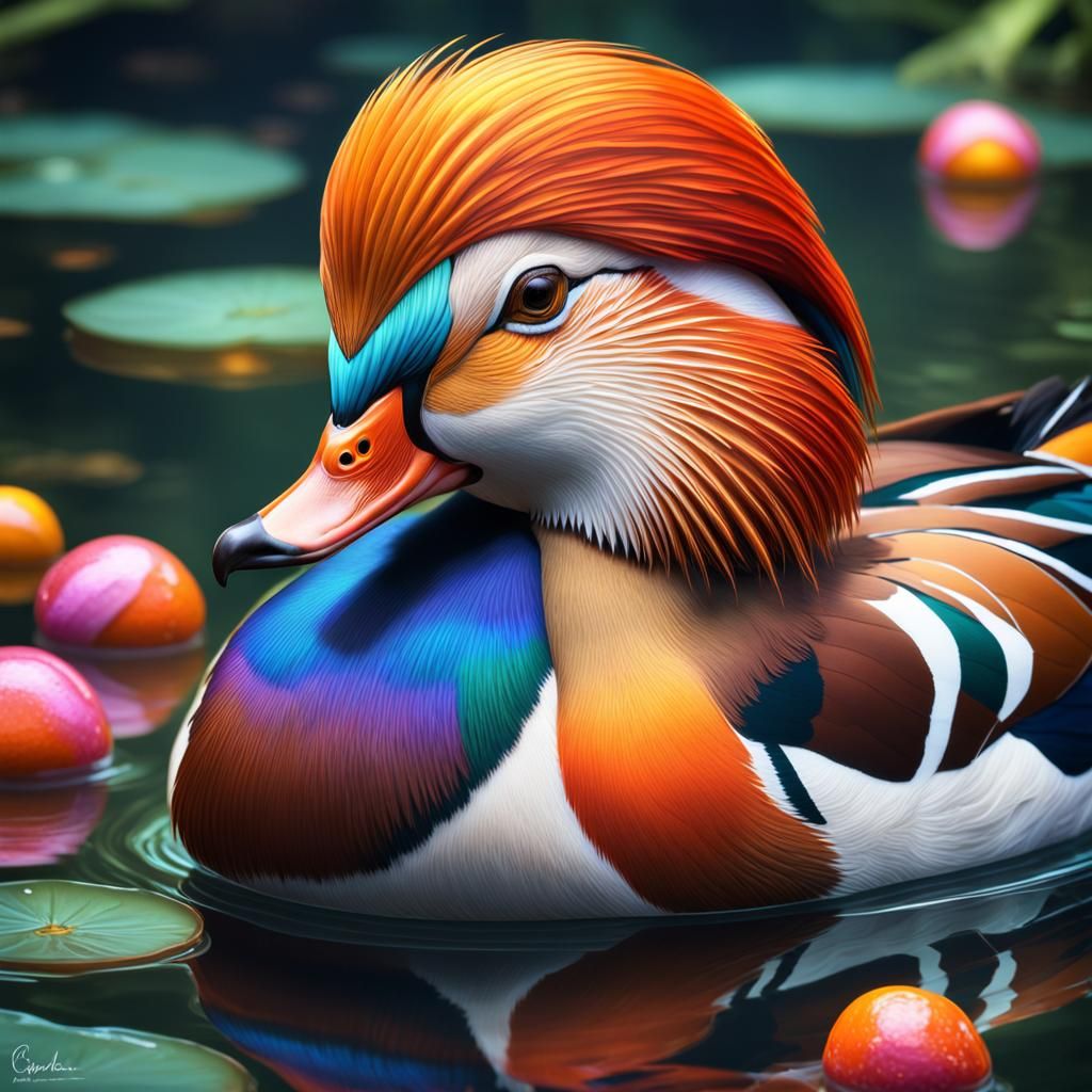 Mandarin Duck in Candy Art Style Pond