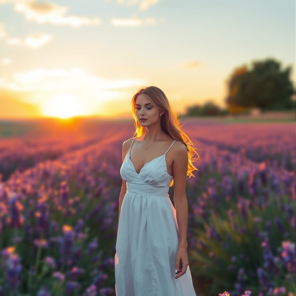 Impressionistic Sunset in Provence Lavender Field