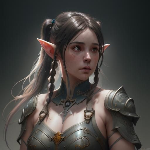 Detailed Elf Portrait in Art Nouveau Style