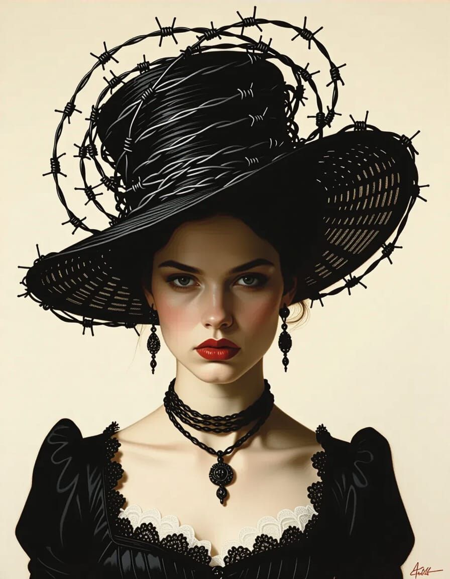 Baroque Portrait: Woman in Defiant Barb Wire Hat