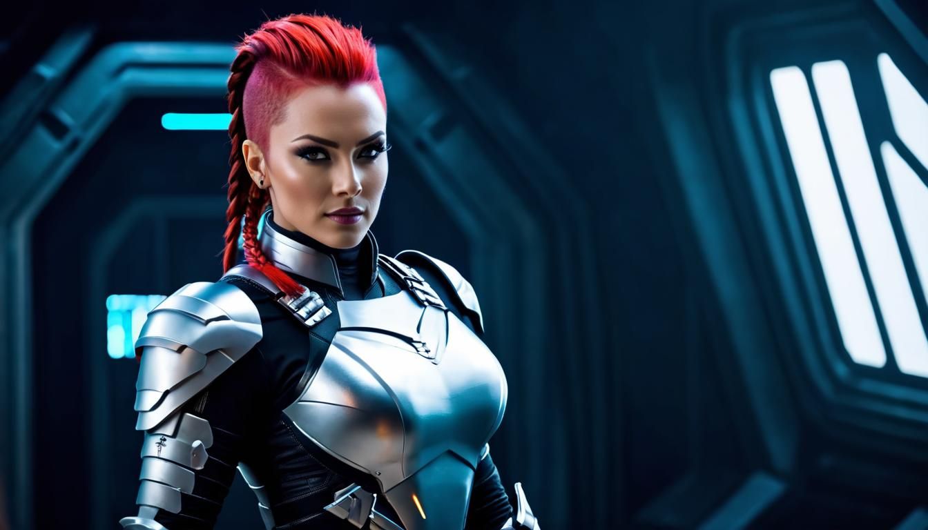 Sci-Fi Knight with Red Mohawk, Cinematic Art