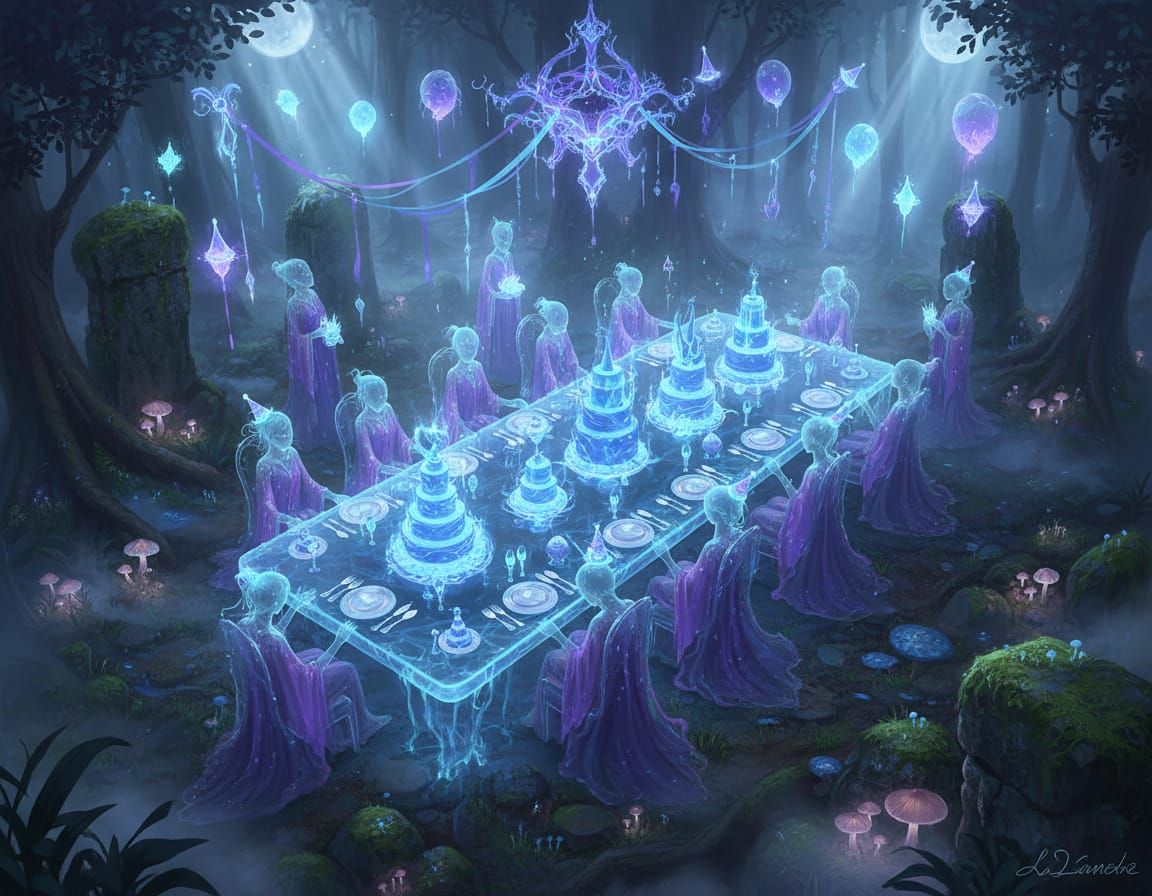 Ethereal Spectral Banquet in Moonlit Forest