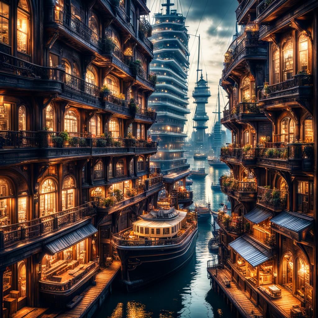 Hyperrealistic City Built in a Ship