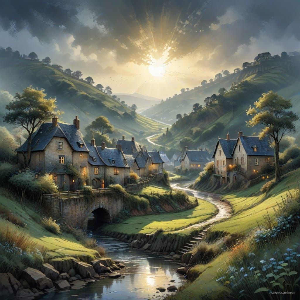 Vibrant Countryside Village in Intricate Fractal Detail