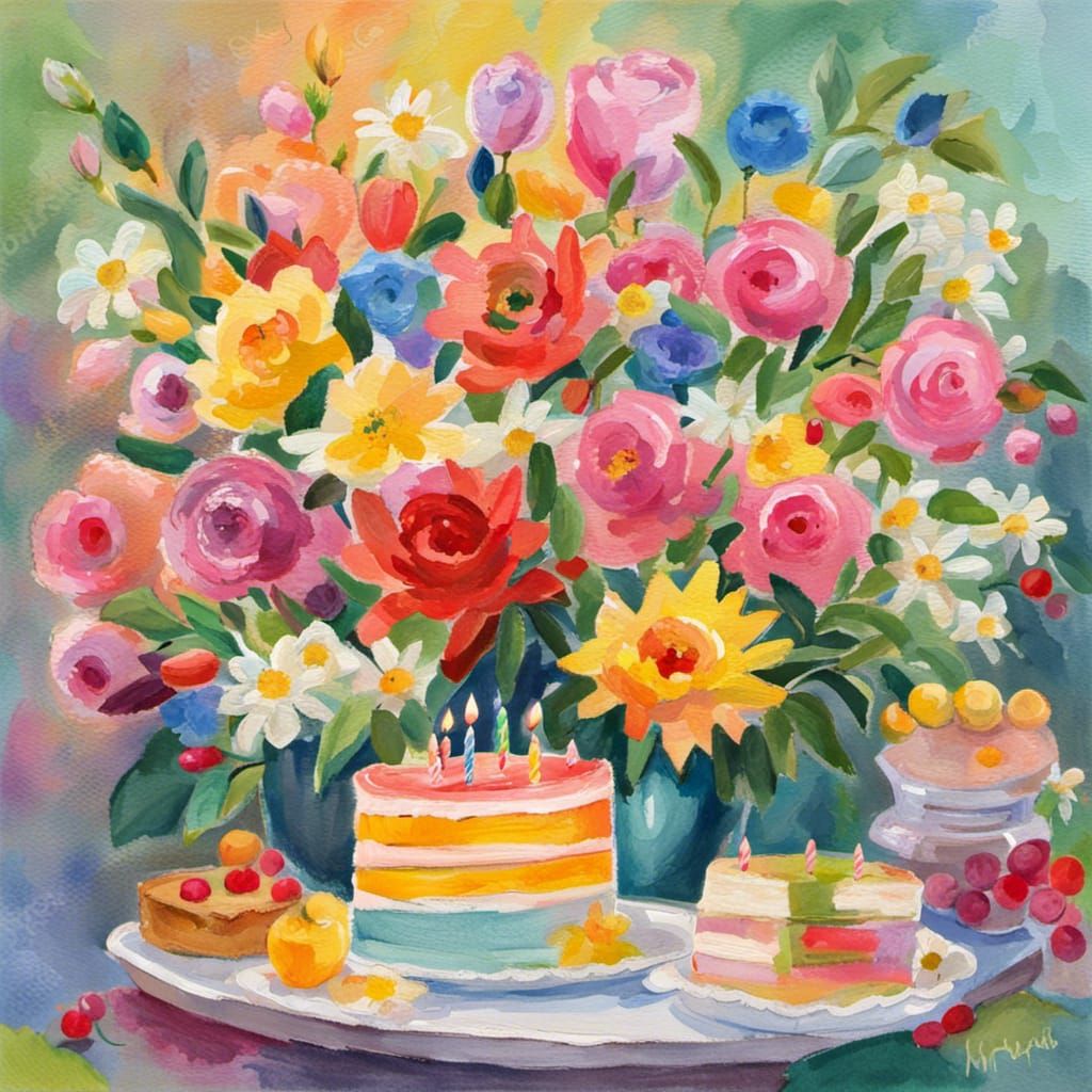Happy Birthday Mom in Gouache Impressionist Style