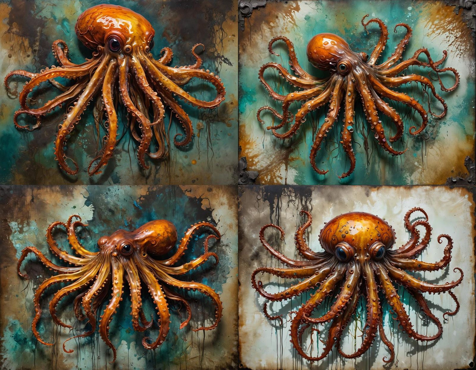 Rusty Metal Artwork with Alcohol Ink Painting