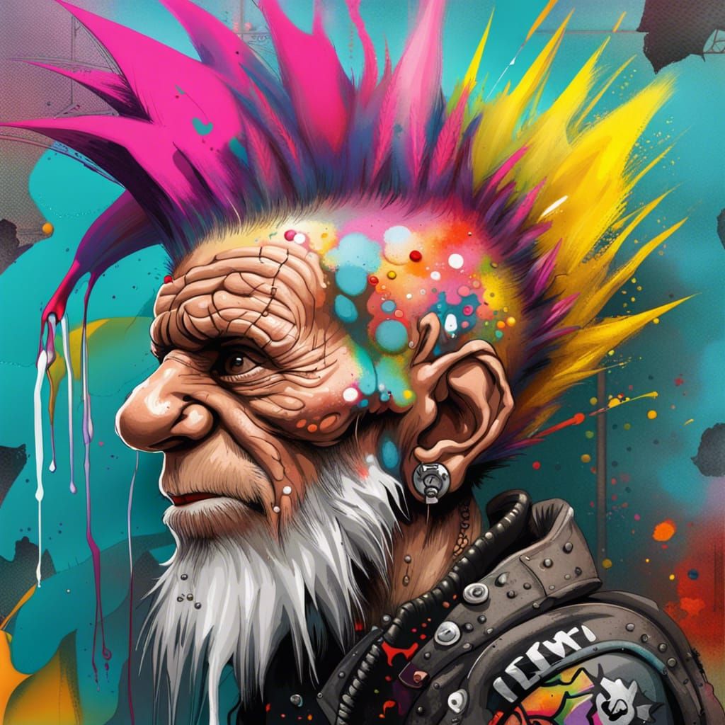 Punk Elder in Graffiti Street Art Style