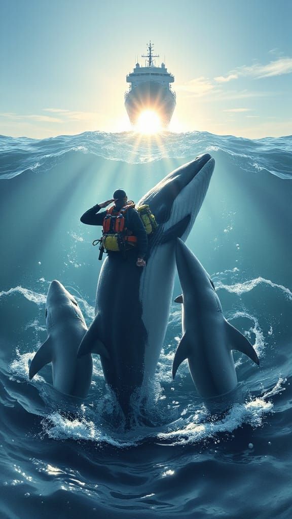 Whale and Sharks Salute Ship in Heartwarming Scene