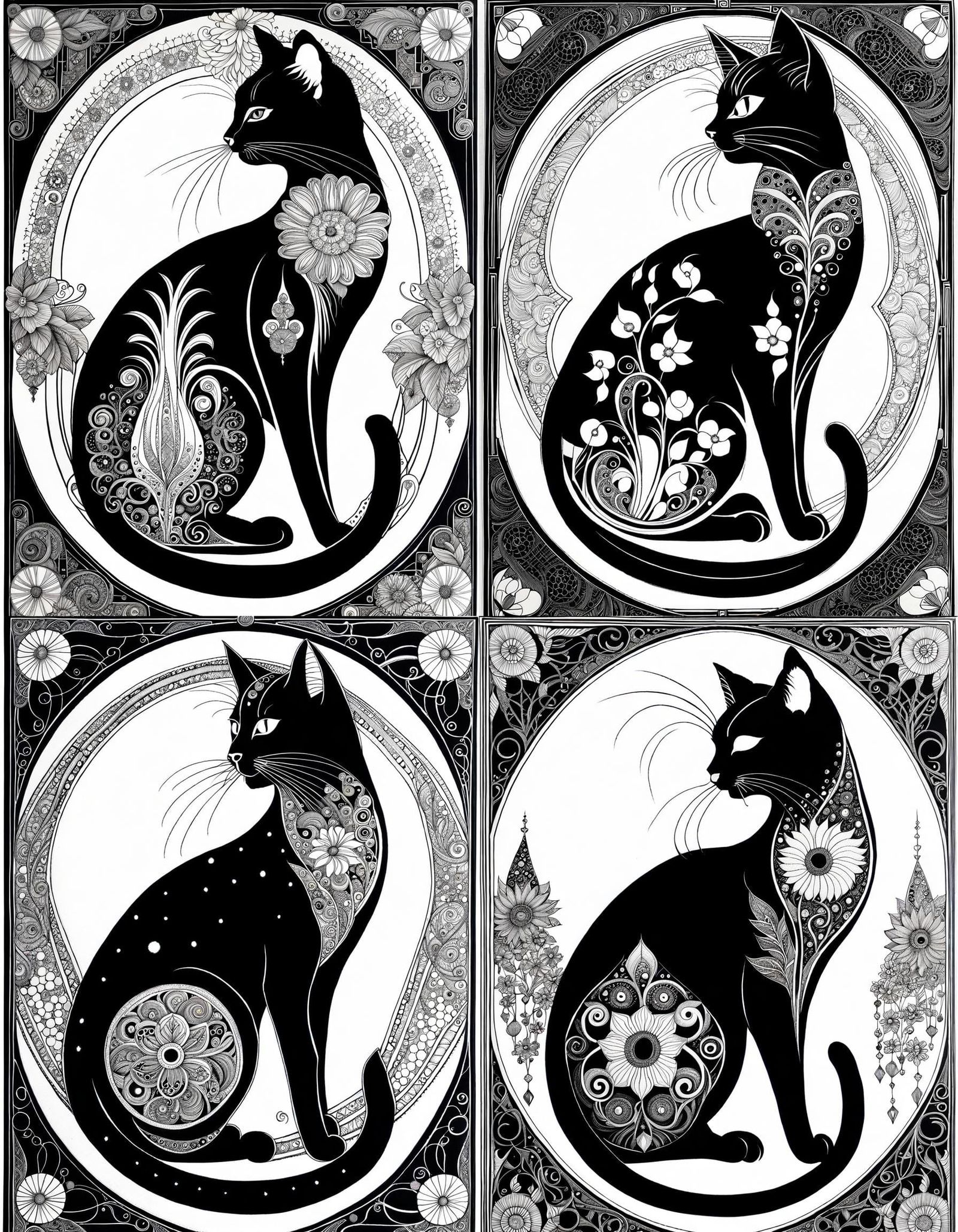 Ornate Kitten in Art Nouveau Style