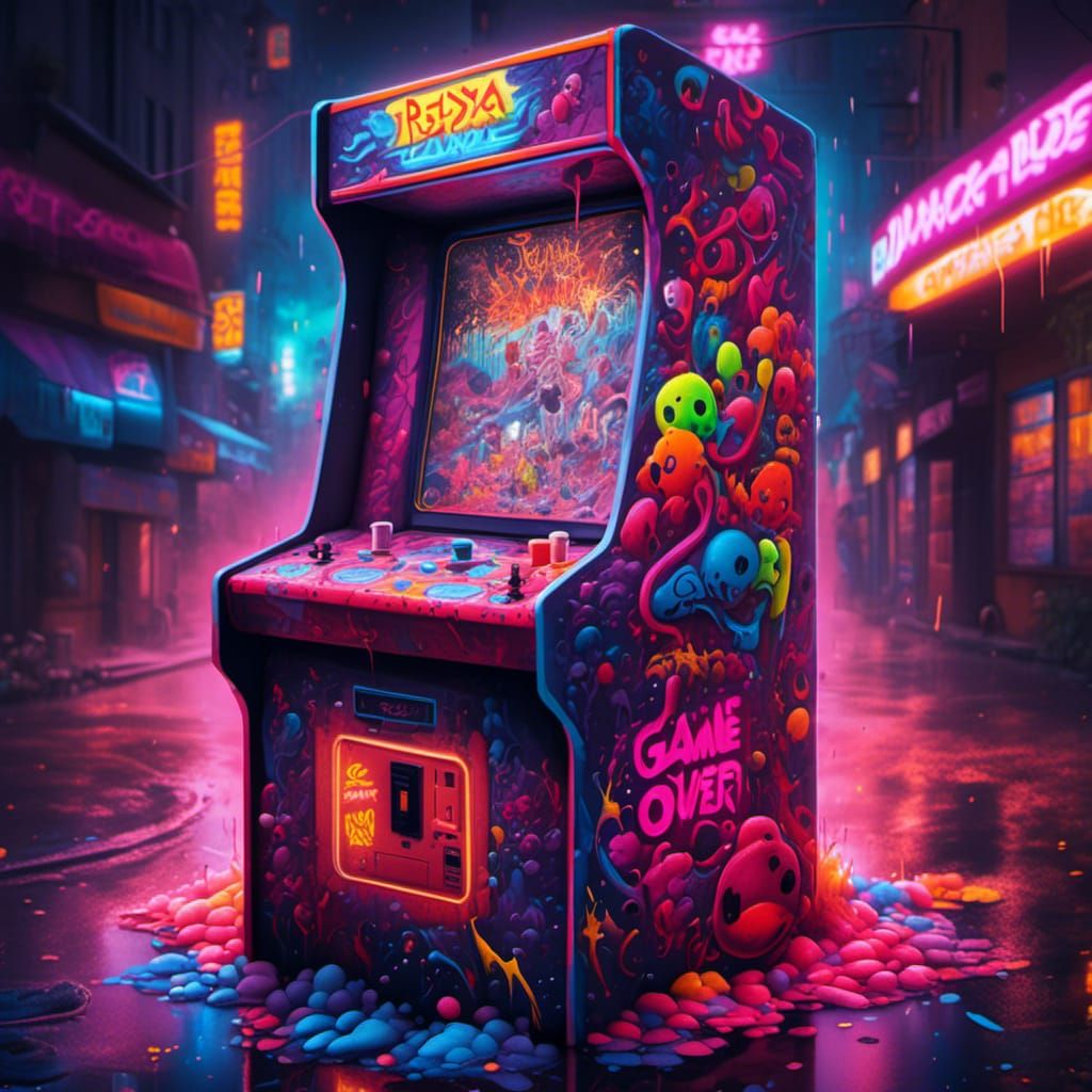 Neon Arcade Game Over Graffiti Art