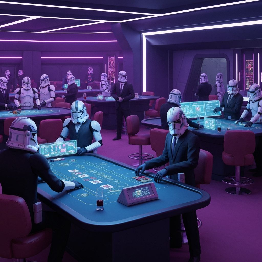 Clone Troopers Gamble in Neon Casino, Futuristic Style
