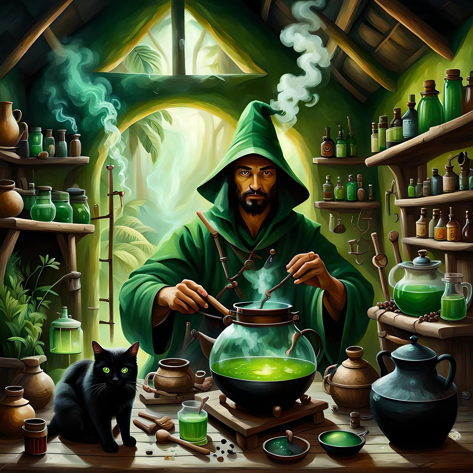 Magical Alchemist's Hut: An Oil Painting