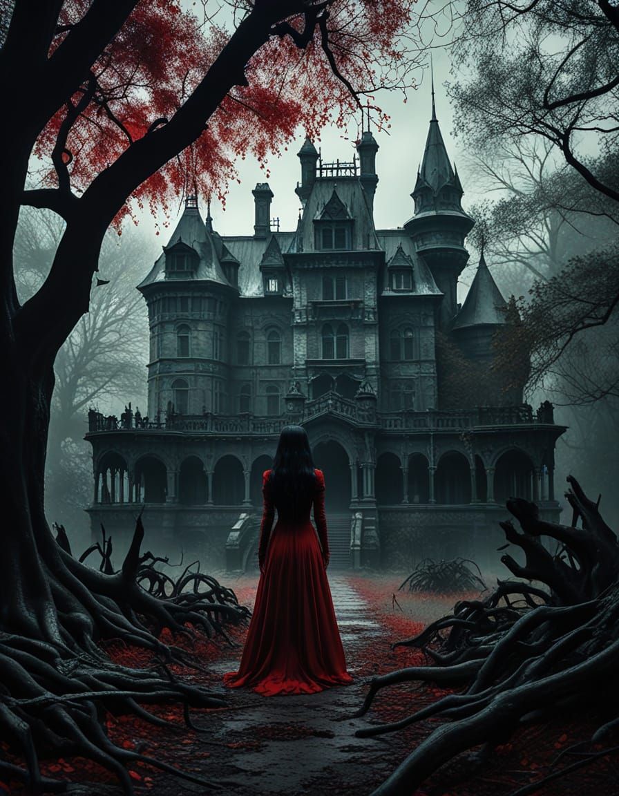 Mysterious Vampire Maiden in Dark Fantasy Castle