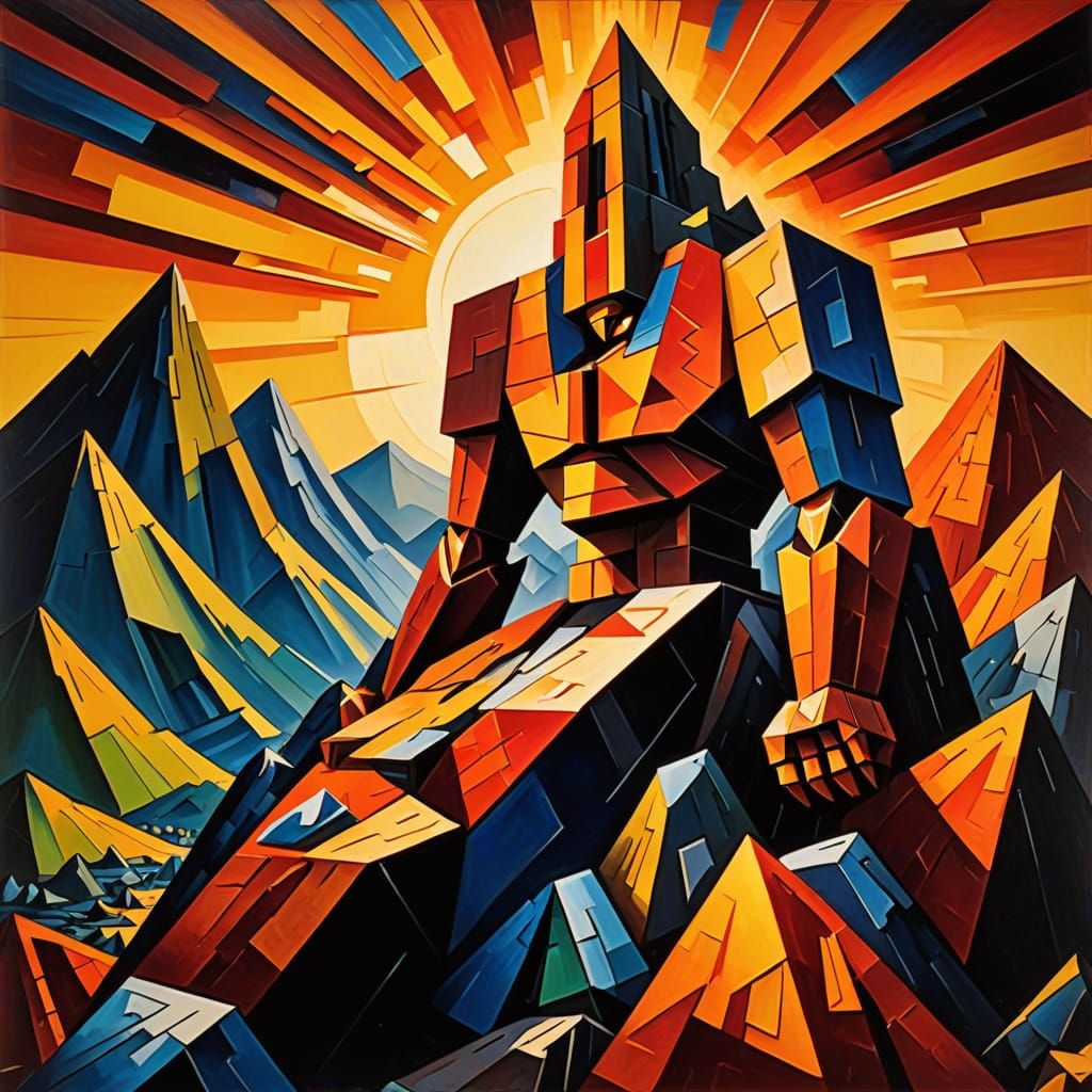 Abstract Cubist Monster on Magma Mountain