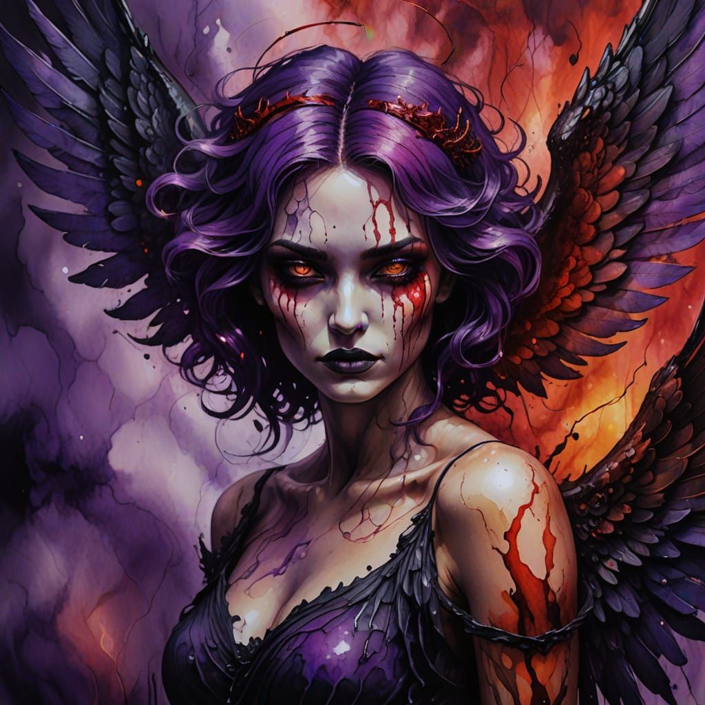 Surreal Angelic Transformation in Dark, Vibrant Colors