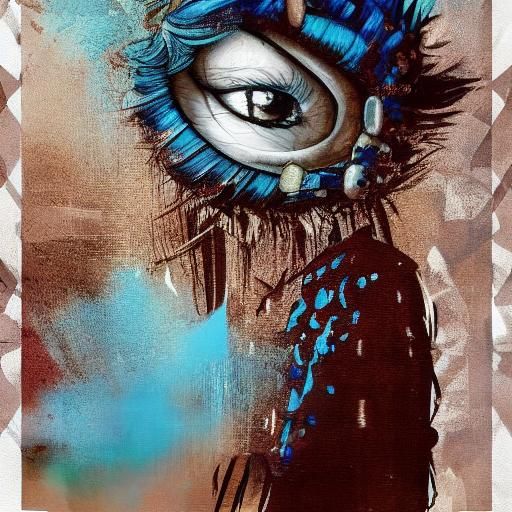 Glitchy 16-bit Portrait of a Goofy Blue-Haired Girl